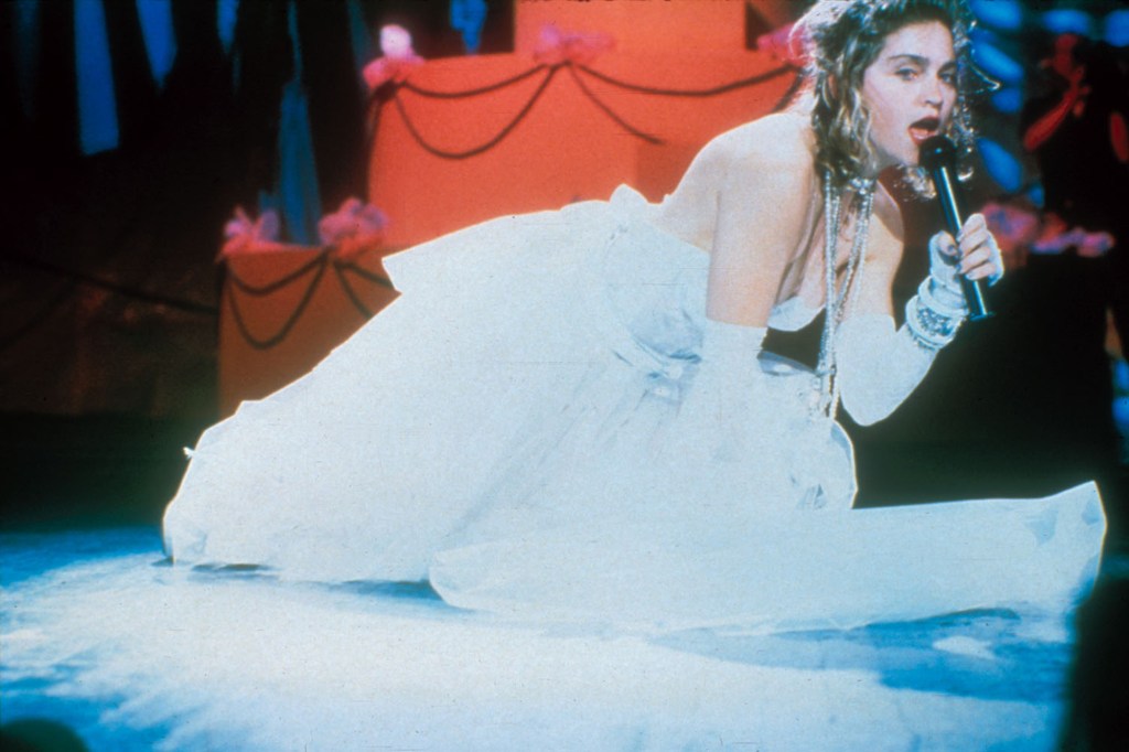     Madonna performing at the 1984 MTV Video Music Awards at Radio City Music Hall in New York City, September 14, 1984. 